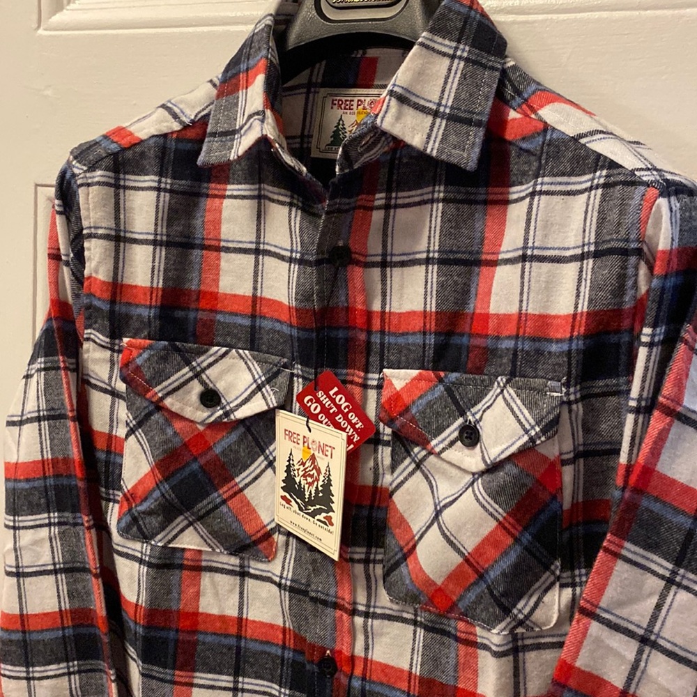 🎉HP🎉 Free Planet red/white/black plaid shirt